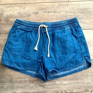 denim paper-bag shorts